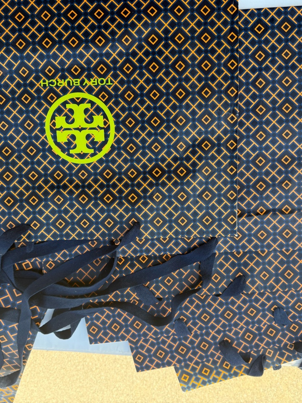 Tory Burch Black and Orange Logo Tote Bag